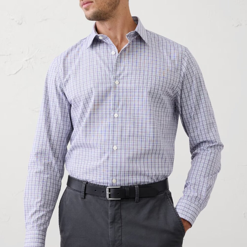 Banana Republic Factory Athletic-Fit Dress Shirt, Brown Plaid, NWT, Large